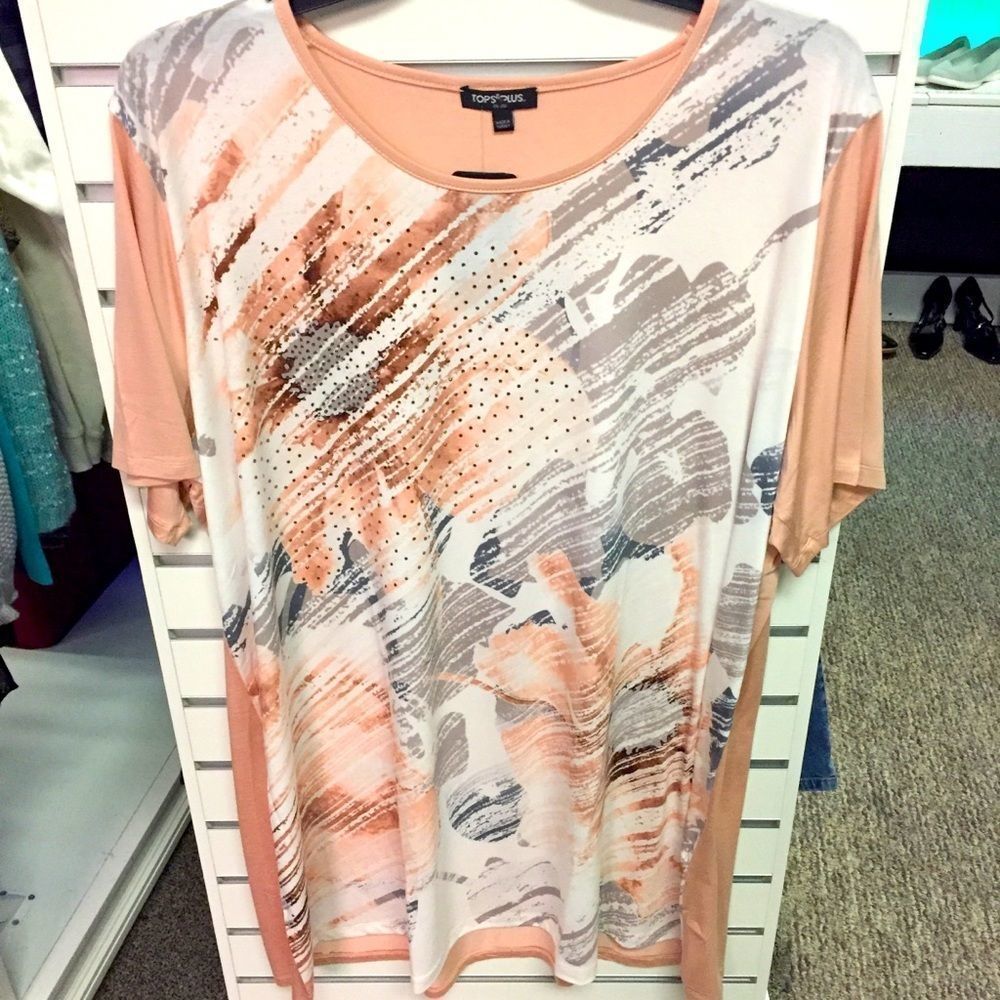 Tops & Plus Size 4x creamsicle floral abstract embellished straight hem tunic